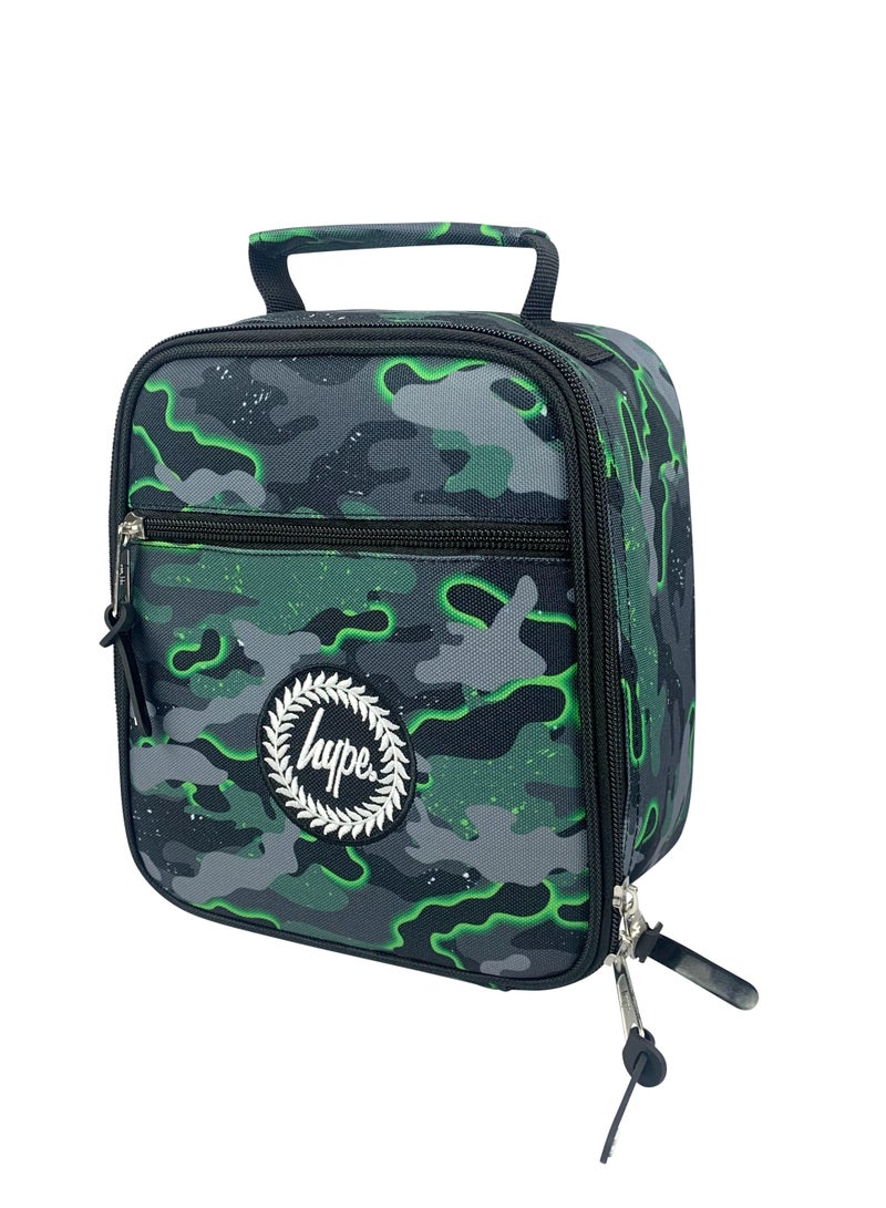 HYPE Kids Lunch Bag Green Glow Camo | 4L Insulated Lunch Box | Thermal PVC Lining | Boys School Picnic Travel - Image 2
