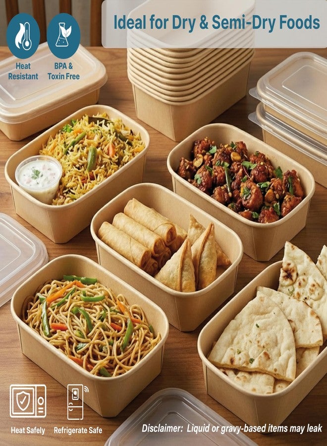 Kaagat® Disposable Containers For Food | Round & Rectangular Paper Food Containers Set with Lids | Microwave & Fridge Safe Take Out Box & Storage Containers for Hot/Cold Foods- 1000ml, 50+50 Pack - Image 5