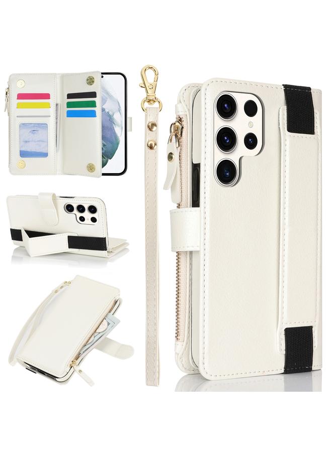 S-TOP Case For Samsung Galaxy S22 Ultra 5G Wristband Holder Zipper Purse RFID Leather Phone Case - Image 1