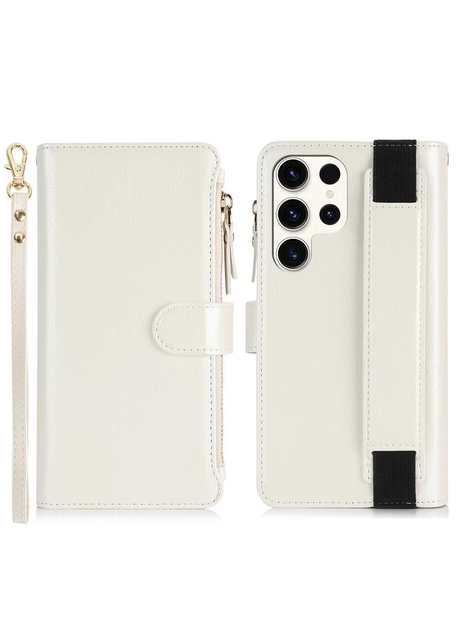 S-TOP Case For Samsung Galaxy S22 Ultra 5G Wristband Holder Zipper Purse RFID Leather Phone Case - Image 2