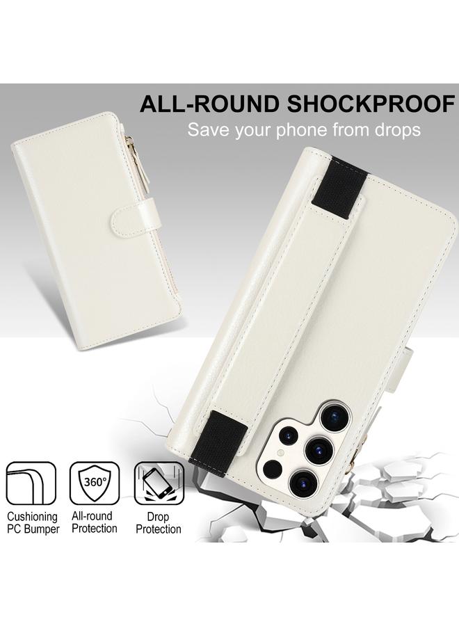 S-TOP Case For Samsung Galaxy S22 Ultra 5G Wristband Holder Zipper Purse RFID Leather Phone Case - Image 5