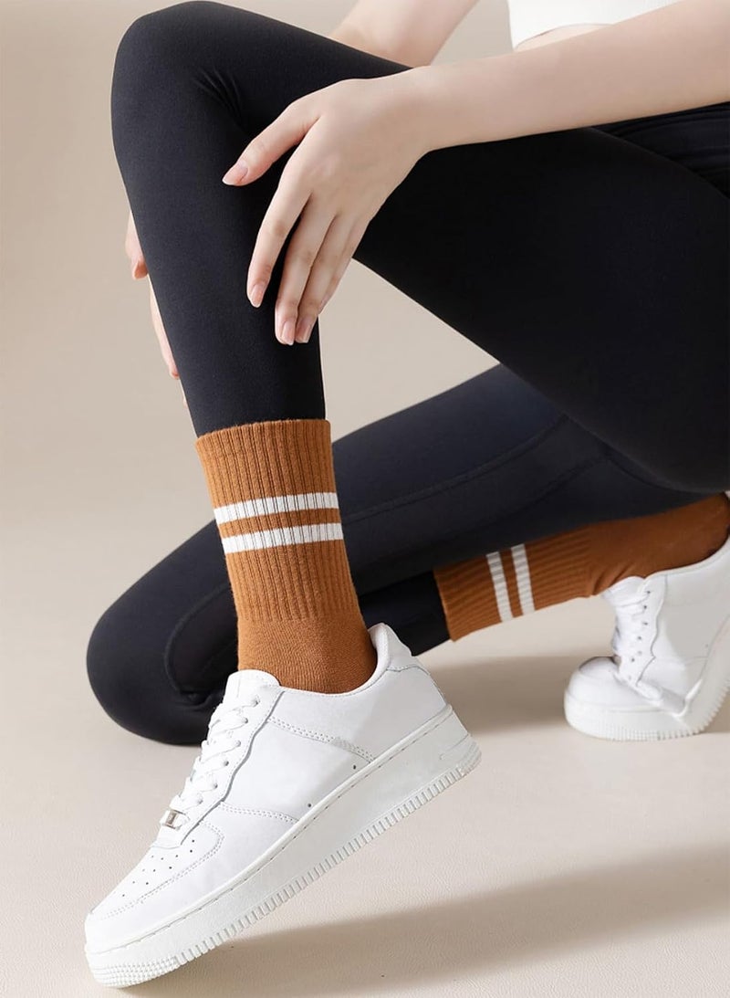 PUJANE 5 Pairs Grip Pilates Socks for Women, Non Slip Yoga Athletic Long Crew Socks for Barre Ballet Gym Workout - Image 4