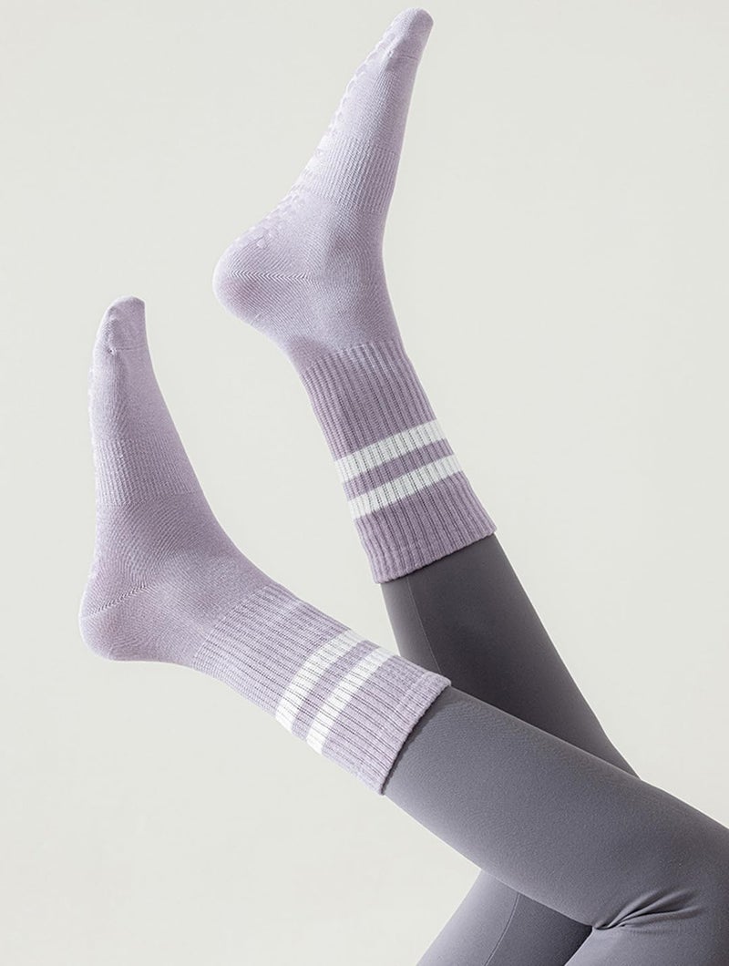 PUJANE 5 Pairs Grip Pilates Socks for Women, Non Slip Yoga Athletic Long Crew Socks for Barre Ballet Gym Workout - Image 5