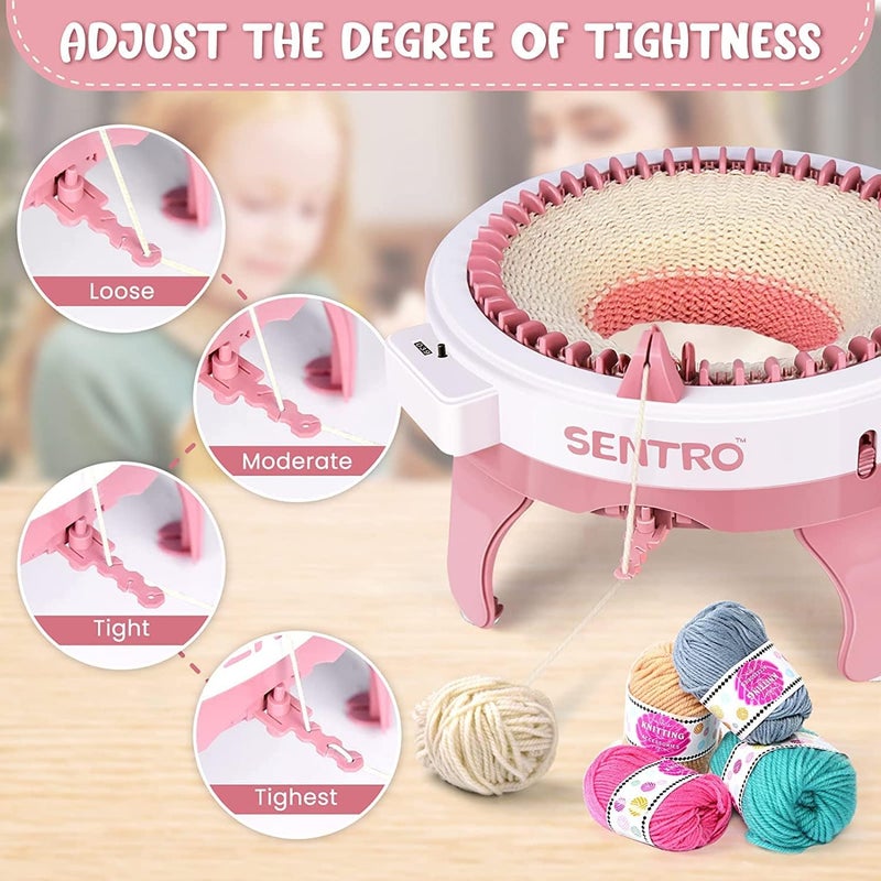 BZVV Knitting Machine for SENTRO 48 Needles Smart Knitting Crochet Machine with Row Counter for Adults and Beginners, Knitting Board Rotating Double Loom (Soft Pink) - Image 3