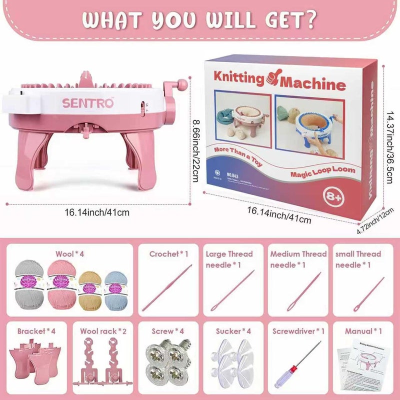 BZVV Knitting Machine for SENTRO 48 Needles Smart Knitting Crochet Machine with Row Counter for Adults and Beginners, Knitting Board Rotating Double Loom (Soft Pink) - Image 2