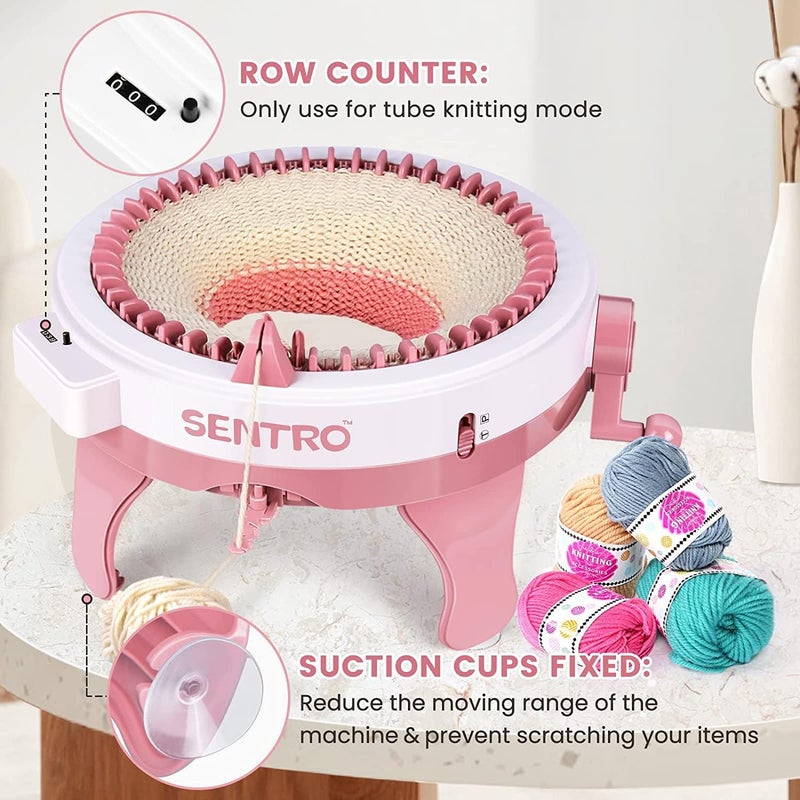 BZVV Knitting Machine for SENTRO 48 Needles Smart Knitting Crochet Machine with Row Counter for Adults and Beginners, Knitting Board Rotating Double Loom (Soft Pink) - Image 5