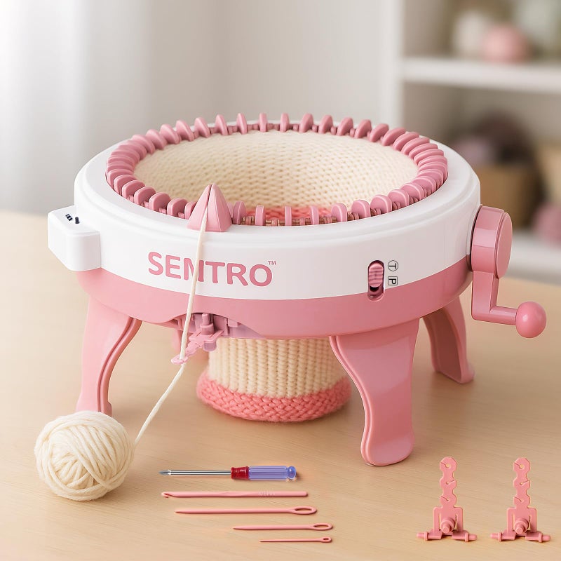 BZVV Knitting Machine for SENTRO 48 Needles Smart Knitting Crochet Machine with Row Counter for Adults and Beginners, Knitting Board Rotating Double Loom (Soft Pink) - Image 1