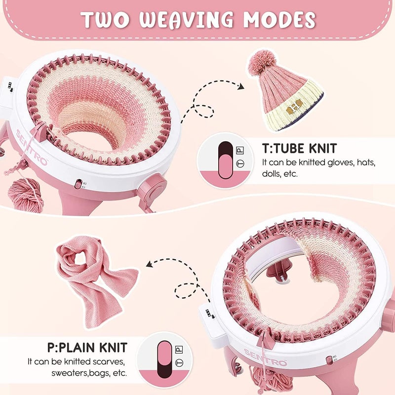 BZVV Knitting Machine for SENTRO 48 Needles Smart Knitting Crochet Machine with Row Counter for Adults and Beginners, Knitting Board Rotating Double Loom (Soft Pink) - Image 4