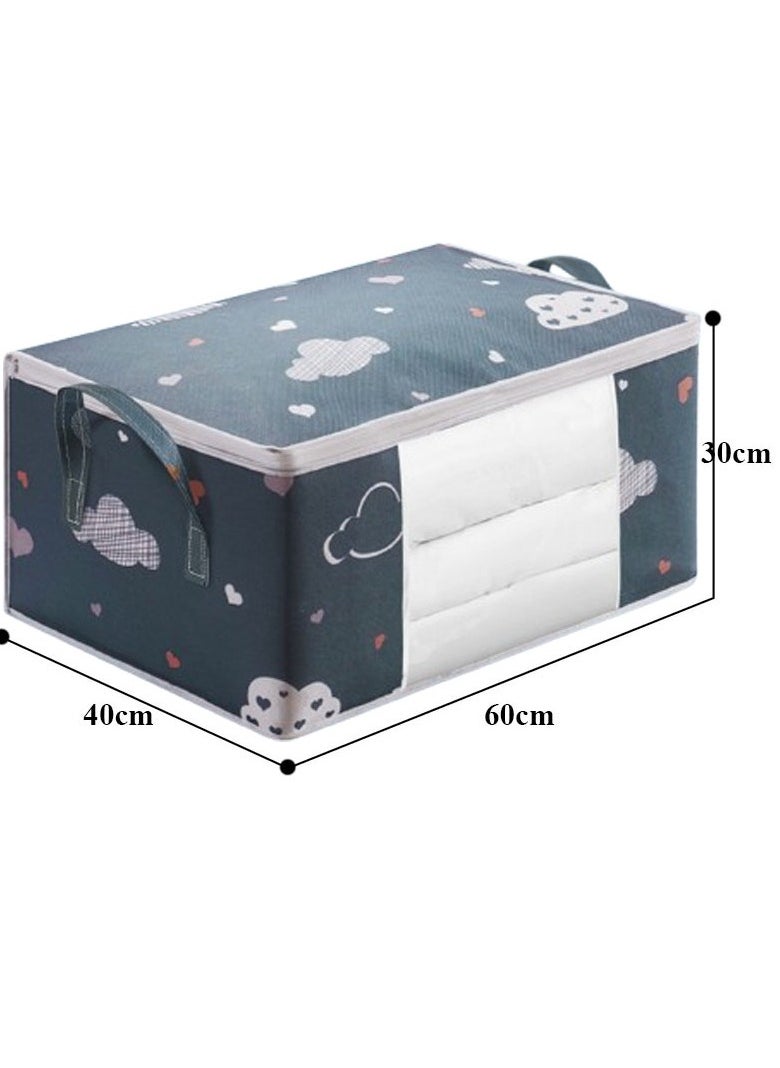 3 Pcs Storage Bags Foldable Closet Organizers Storage Containers with Handle Clear Window Storage Containers for Bedding Comforters(Navy)