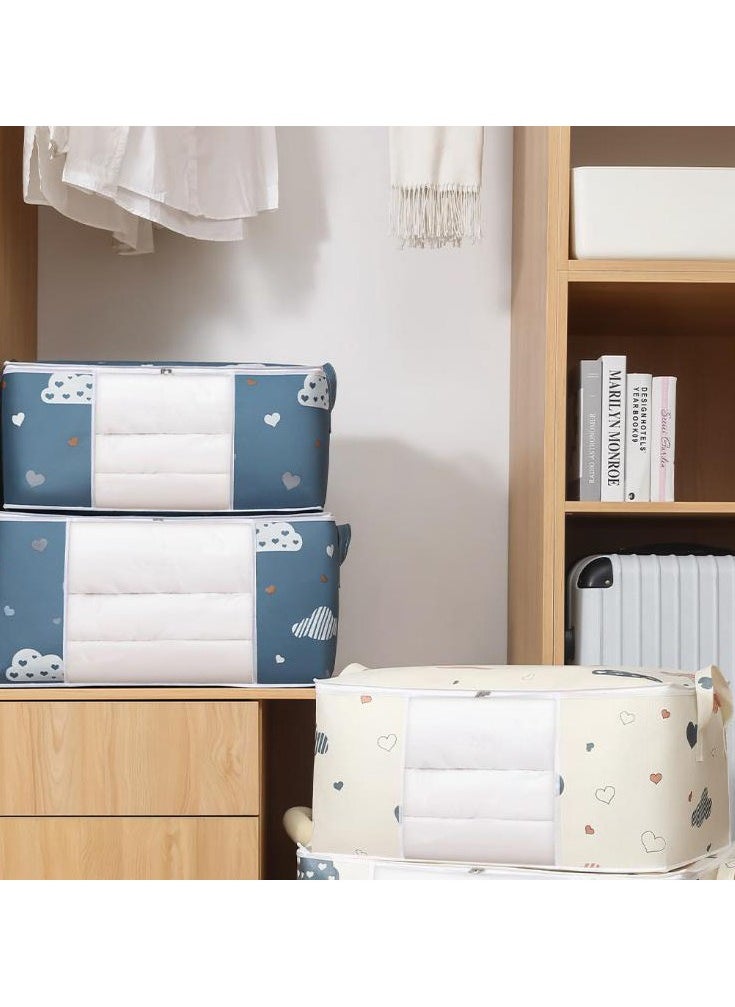 3 Pcs Storage Bags Foldable Closet Organizers Storage Containers with Handle Clear Window Storage Containers for Bedding Comforters(Navy)