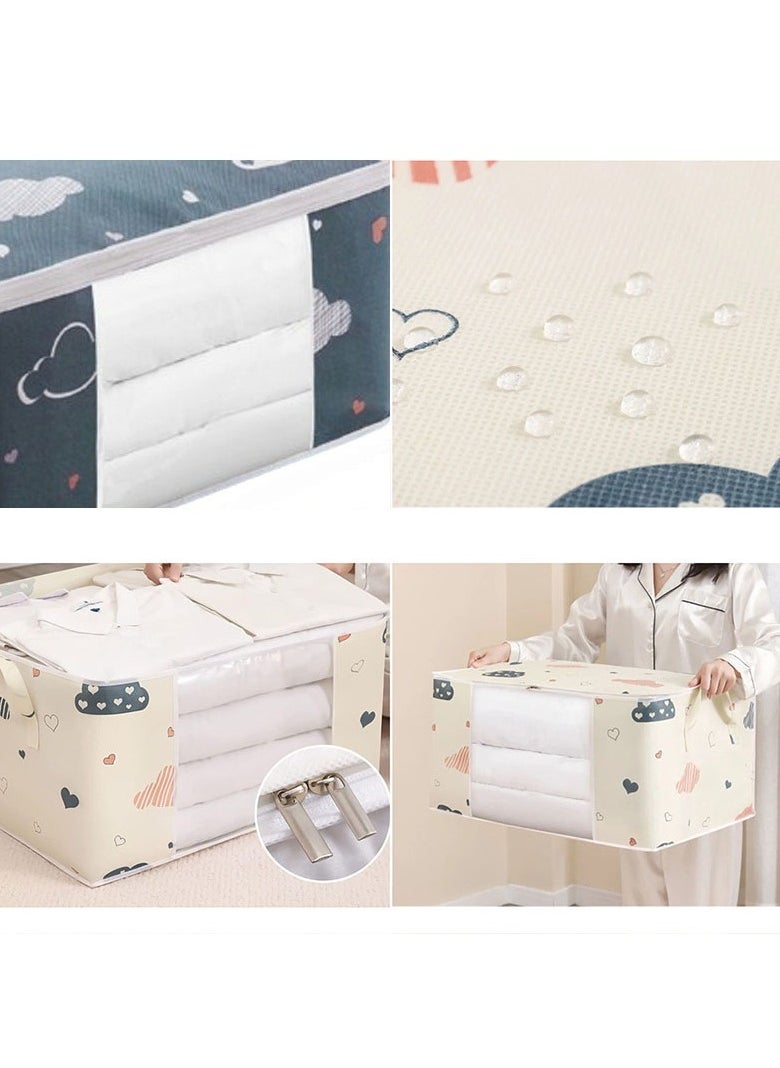 3 Pcs Storage Bags Foldable Closet Organizers Storage Containers with Handle Clear Window Storage Containers for Bedding Comforters(Navy)