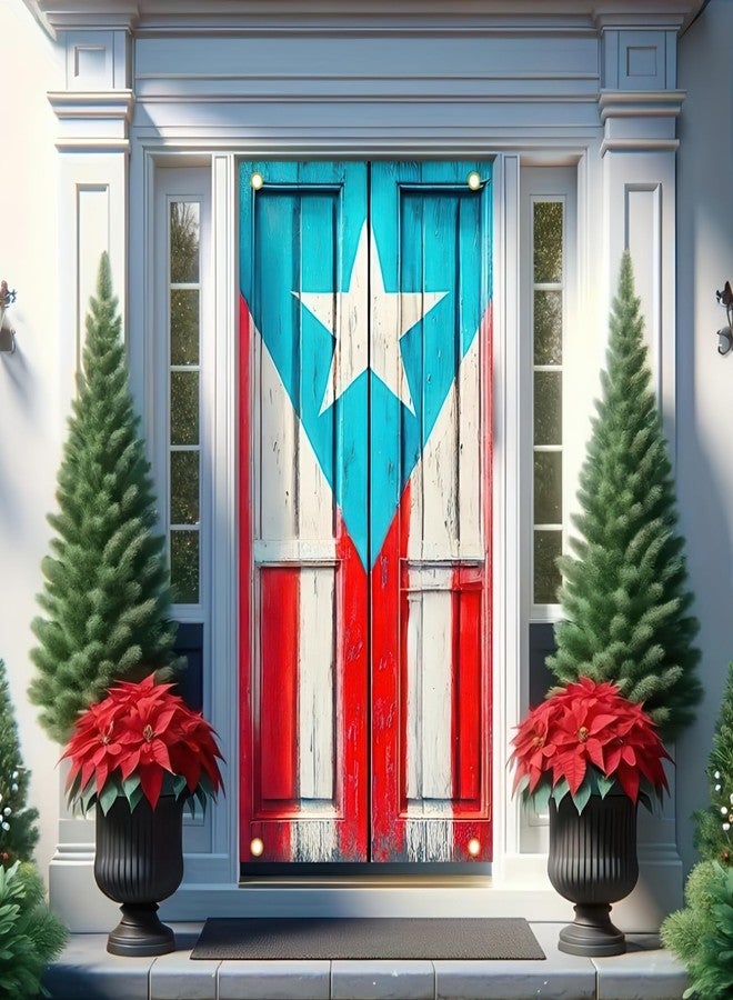BlissYard Puerto Rican Graffiti Door Cover Patriotic Decoration Hanging Banner Backdrop Photography Background for Winter Holiday Hanging Cover Door Cover Banner for Outdoor Home Indoor 71x35 Inch - Image 4