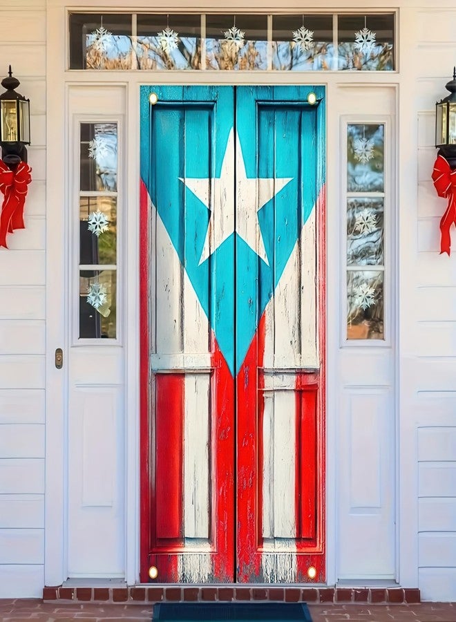 BlissYard Puerto Rican Graffiti Door Cover Patriotic Decoration Hanging Banner Backdrop Photography Background for Winter Holiday Hanging Cover Door Cover Banner for Outdoor Home Indoor 71x35 Inch - Image 3