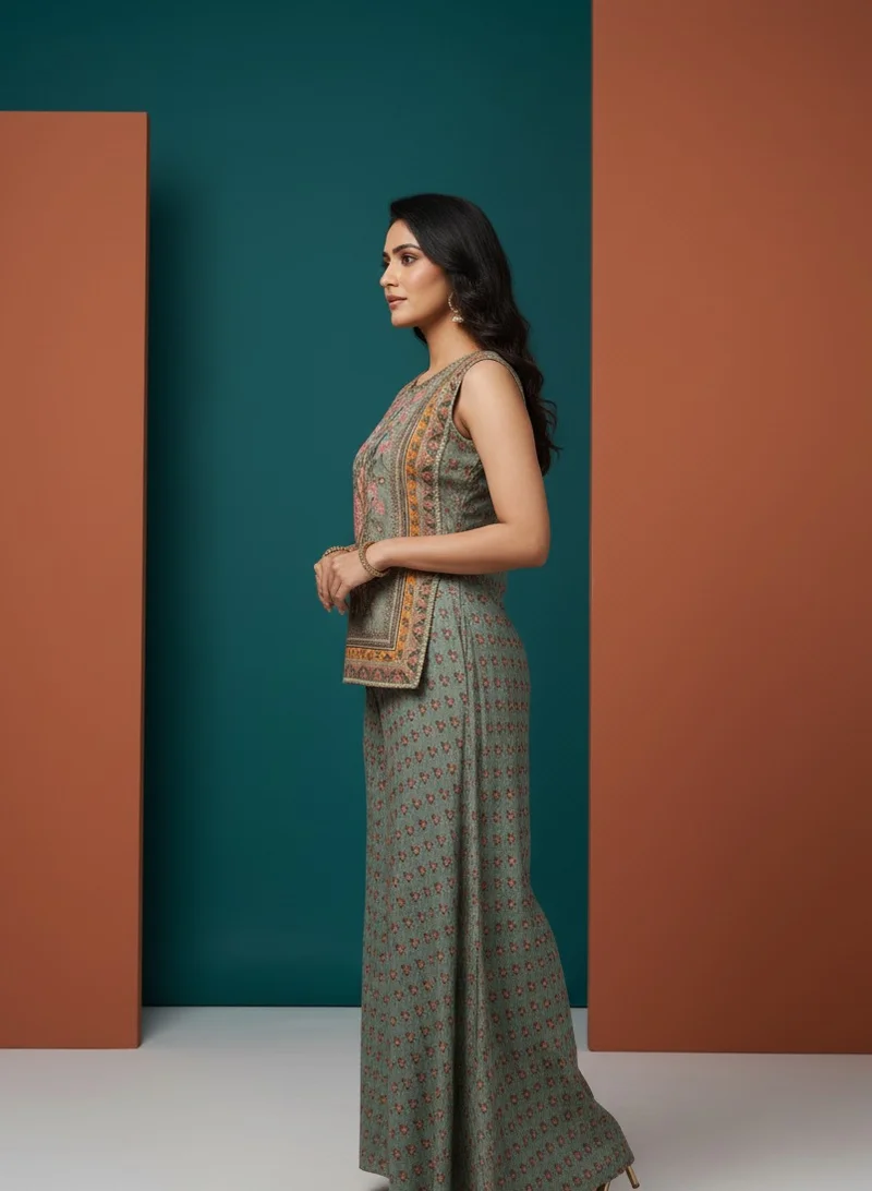 Lehar Grey Printed Co-Ord Set with Intricate Floral Motifs