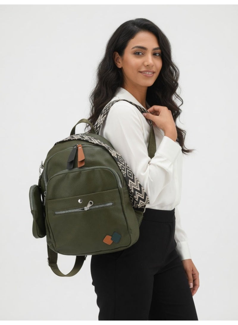 Stylish Multi-Pocket Backpack for Women-Olive Green - Image 4