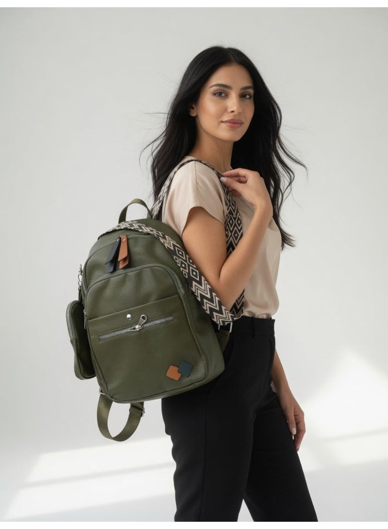Stylish Multi-Pocket Backpack for Women-Olive Green - Image 5