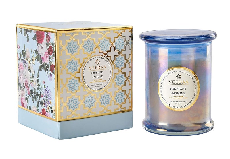 VEEDAA Midnight Jasmine Danube Glass Soy Scented Candle Burns 45 Hours - Image 1
