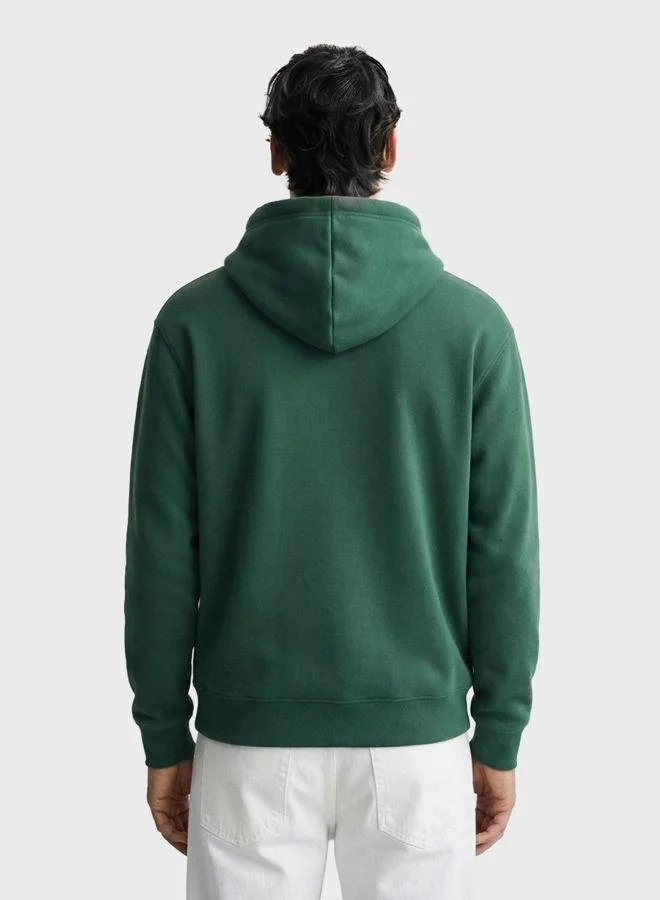 The Indian Garage Co Men Relaxed Fit Embroided Crew Neck Full Sleeves Overhead Hooded Sweatshirt