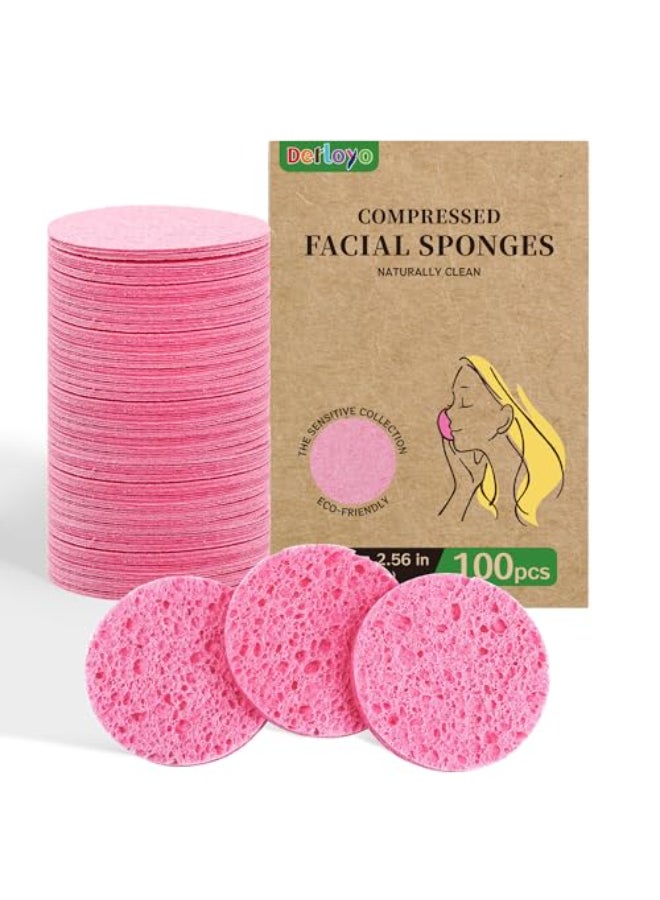 derloyo 100Count Compressed Facial Sponges Natural Cellulose Face Sponges for Cleansing Exfoliating Washing face Makeup Removal and Spa Use Travel Skincare Essentials for women - Image 1