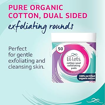 Lil-Lets LilLets Cotton Exfoliating Rounds x 50 count 1 pack 100 Pure Cotton Certified Organic Soft and Gentle Exfoliation Dermatologically Tested Suitable For All Skin Types - Image 2