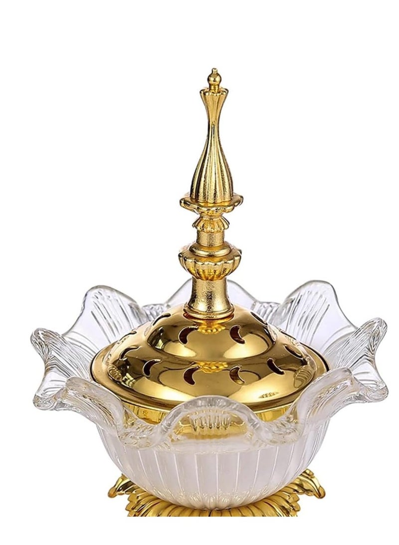 SYOSI Bakhoor Charcoal Incense Burner Set In gold with tray, With Round Shape Mabkhara Suitable Study, Bedroom, Yoga Room, Office Holder Desktop Censer Decor - Image 5