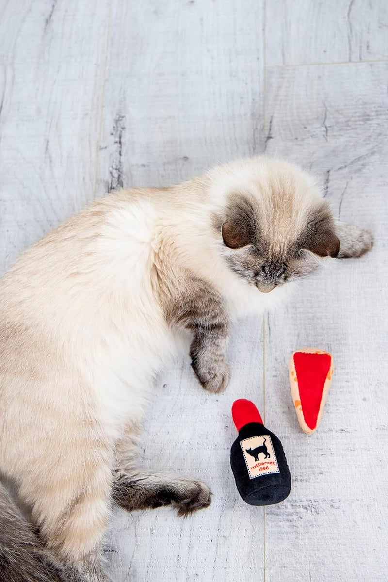 Pearhead Pet Cheese Wine Cat Toys Set of 2 Plush Catnip Toys with Crinkle Rattle Valentines Day Interactive Cat Toys for Indoor Cats - Image 4