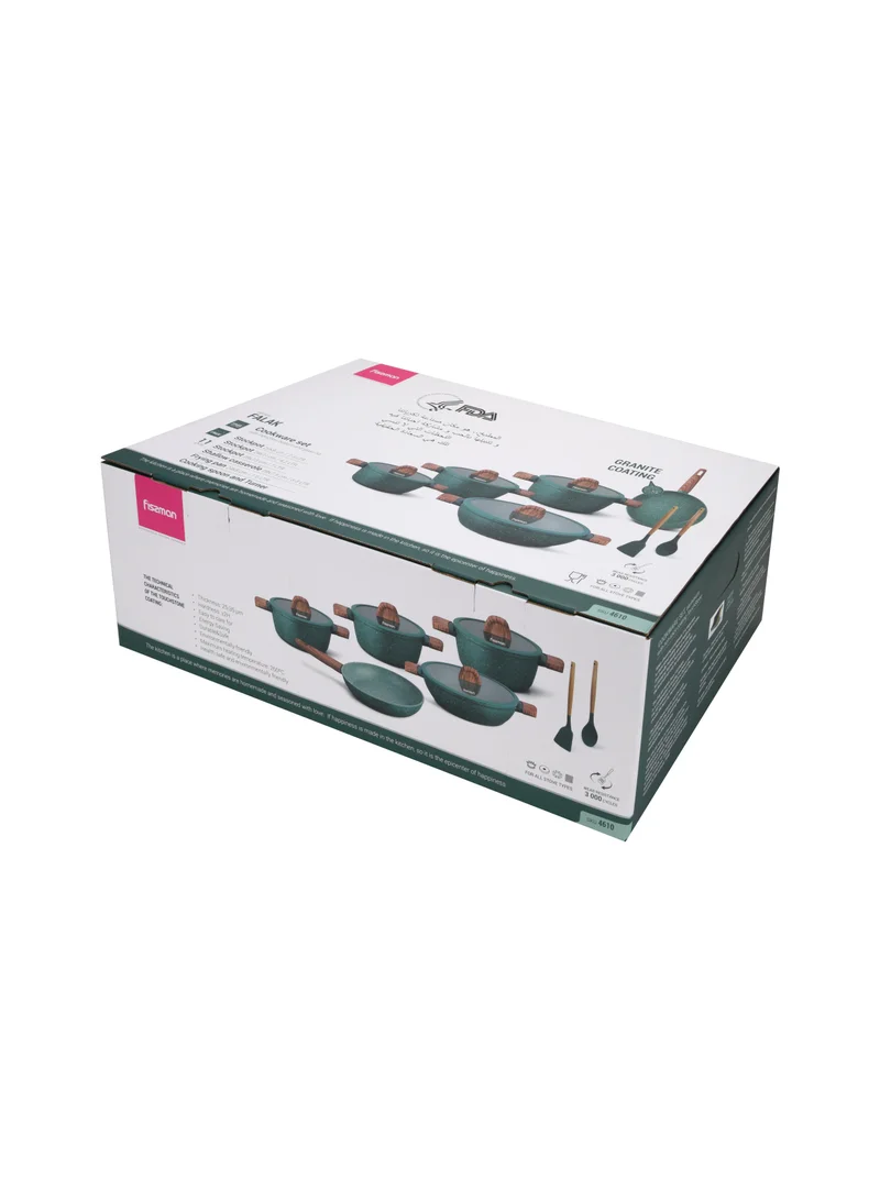 Fissman  11-Piece Cookware Set Falak Aluminum with Non-Stick Coating Stockpot, Shallow Casserole, Frying Pan Cooking Spoon And Turner  | Best Price UAE