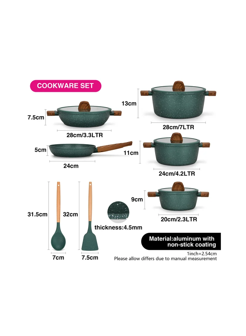 فيسمان 11-Piece Cookware Set Falak Aluminum with Non-Stick Coating Stockpot, Shallow Casserole, Frying Pan Cooking Spoon And Turner
