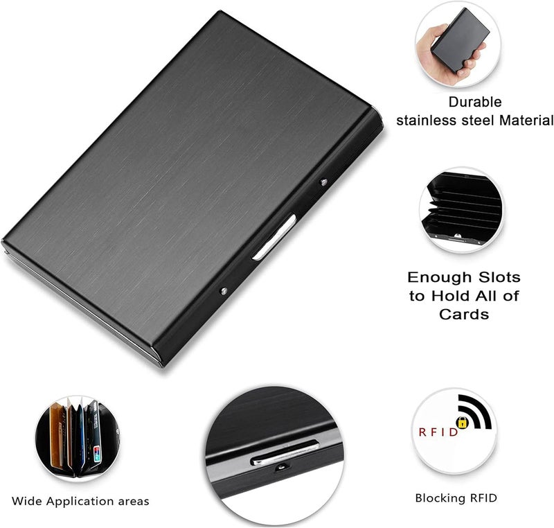 DAHSHA 10-Slot RFID Blocking Metal Credit/Debit Card Holder Wallet for Men & Women | Slim Stainless Steel ATM Card Organizer – Black & Silver (1 Pack, 10 x 7 x 1.5 cm) - Image 5