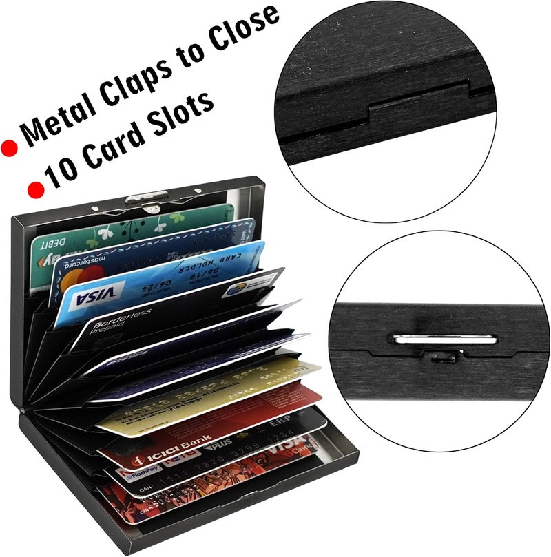 DAHSHA 10-Slot RFID Blocking Metal Credit/Debit Card Holder Wallet for Men & Women | Slim Stainless Steel ATM Card Organizer – Black & Silver (1 Pack, 10 x 7 x 1.5 cm) - Image 4