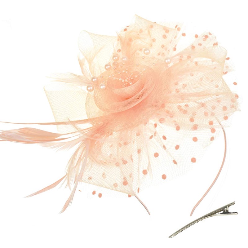 DRESHOW Fascinators Hat Flower Mesh Ribbons Feathers on a Headband and a Clip Tea Party Headwear for Girls and Women - Image 1