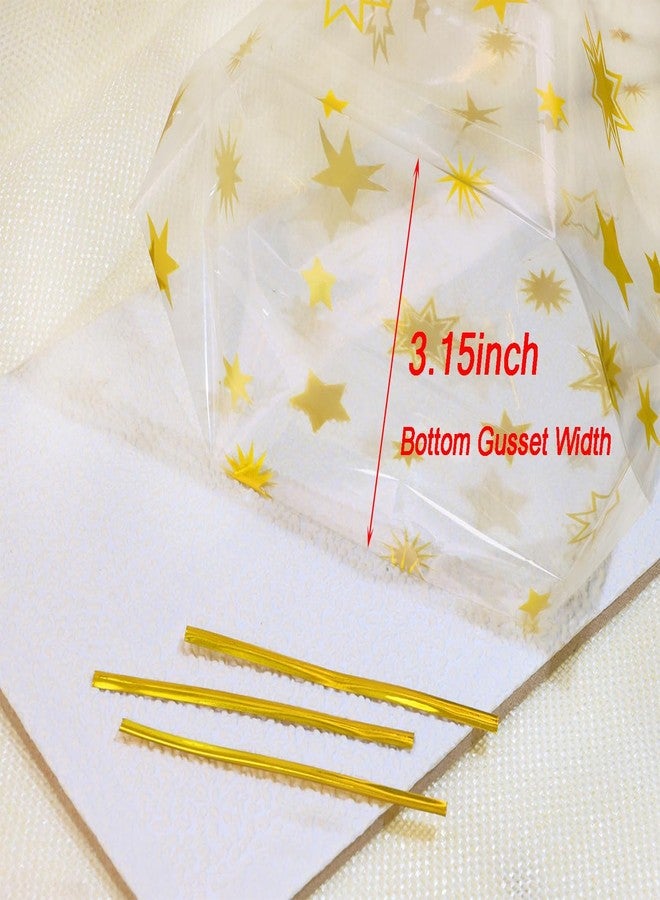 Mini Skater Gold Star Printed Cellophane Bags Clear Plastic Candy Goodie Cookie Treat Gift Storage Poly Bags with Twist Ties for Wedding Christmas Bridal Shower Birthday Party Favor Supplies, Pack of - Image 4