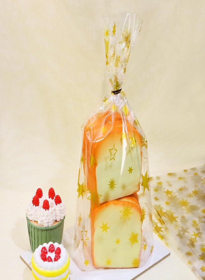 Mini Skater Gold Star Printed Cellophane Bags Clear Plastic Candy Goodie Cookie Treat Gift Storage Poly Bags with Twist Ties for Wedding Christmas Bridal Shower Birthday Party Favor Supplies, Pack of - Image 3