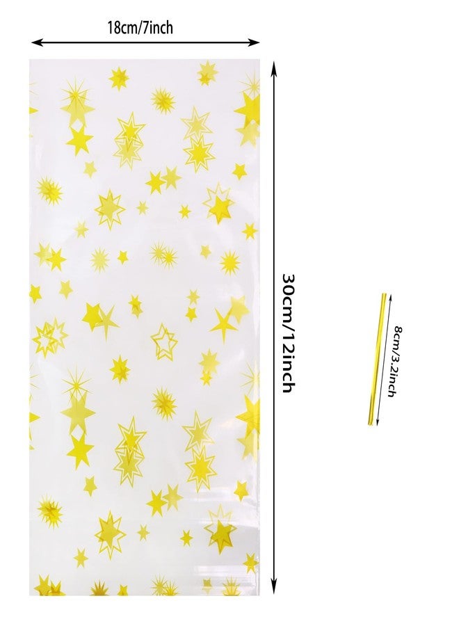 Mini Skater Gold Star Printed Cellophane Bags Clear Plastic Candy Goodie Cookie Treat Gift Storage Poly Bags with Twist Ties for Wedding Christmas Bridal Shower Birthday Party Favor Supplies, Pack of - Image 2
