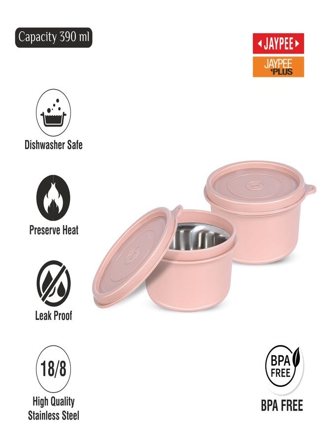 Jaypee Plus Ultima Meal Max Microwave Safe Air Tight Container 230 ml Each|Food Grade Spillproof Inner Stainless Steel Container Lunch Box Combo of 2, Pink - Image 3