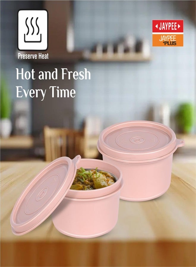 Jaypee Plus Ultima Meal Max Microwave Safe Air Tight Container 230 ml Each|Food Grade Spillproof Inner Stainless Steel Container Lunch Box Combo of 2, Pink - Image 2