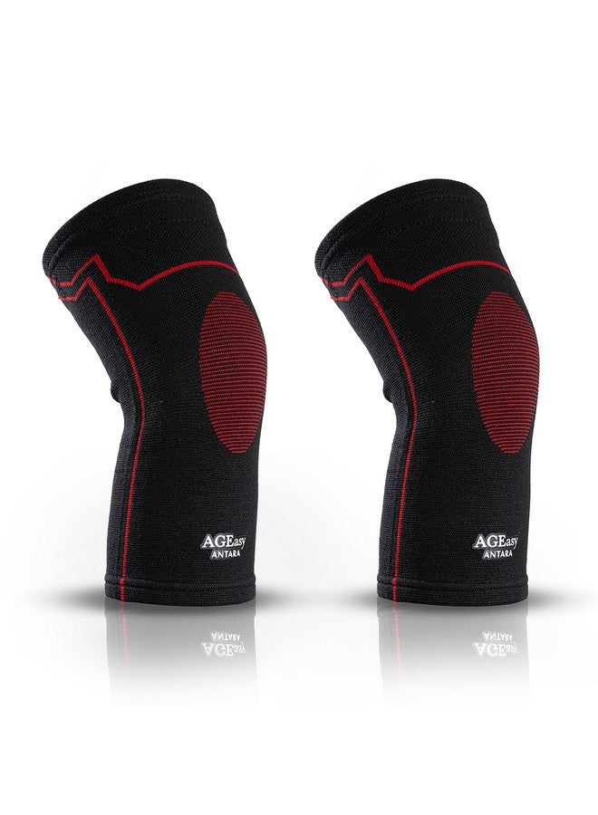 AGEasy (Max Group) Kneecap for Men & Women | Knee Support for Gym, Sports & Pain Relief | 4-Way Stretch, Anti-Slip, Inner Cotton Lining for Comfort | Knee Sleeves for Squats, Running & Cycling (L, Comfort Ease (Black-Red)) - Image 1