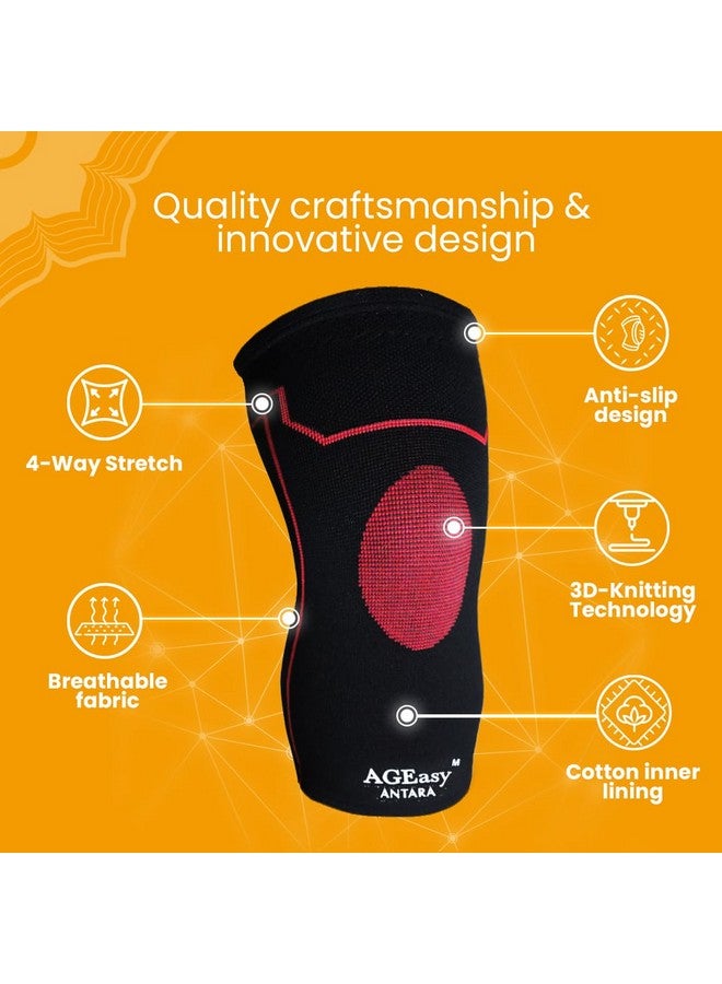AGEasy (Max Group) Kneecap for Men & Women | Knee Support for Gym, Sports & Pain Relief | 4-Way Stretch, Anti-Slip, Inner Cotton Lining for Comfort | Knee Sleeves for Squats, Running & Cycling (L, Comfort Ease (Black-Red)) - Image 3