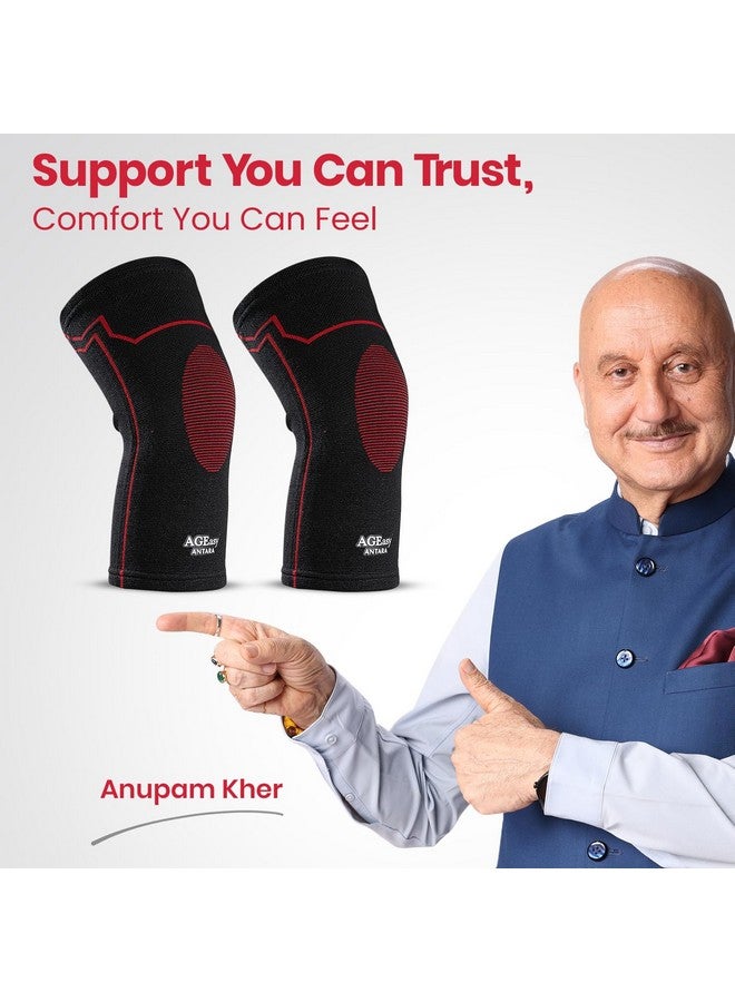 AGEasy (Max Group) Kneecap for Men & Women | Knee Support for Gym, Sports & Pain Relief | 4-Way Stretch, Anti-Slip, Inner Cotton Lining for Comfort | Knee Sleeves for Squats, Running & Cycling (L, Comfort Ease (Black-Red)) - Image 2