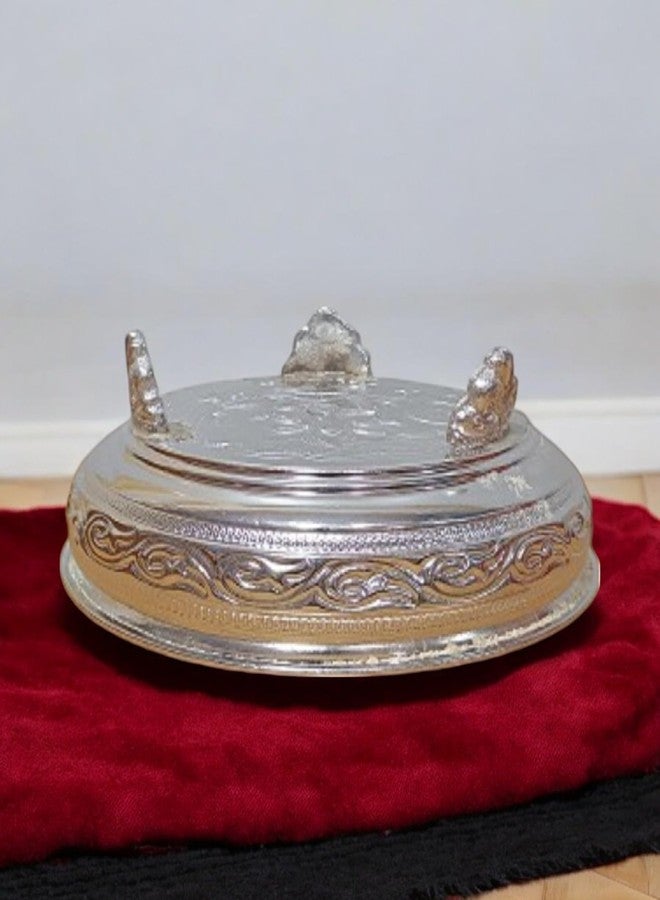 Sigaram German Silver 6 Inch Floral Design Plate with Stand for Home Pooja Decore K4492 - Image 3