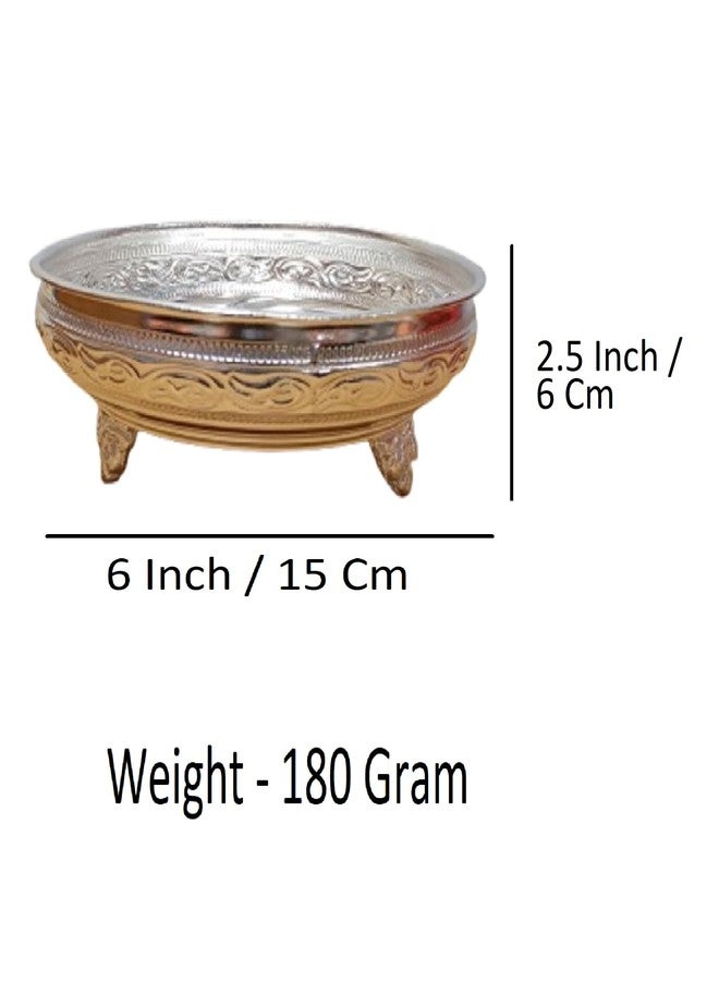 Sigaram German Silver 6 Inch Floral Design Plate with Stand for Home Pooja Decore K4492 - Image 4