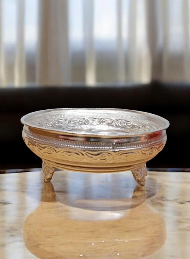 Sigaram German Silver 6 Inch Floral Design Plate with Stand for Home Pooja Decore K4492 - Image 5