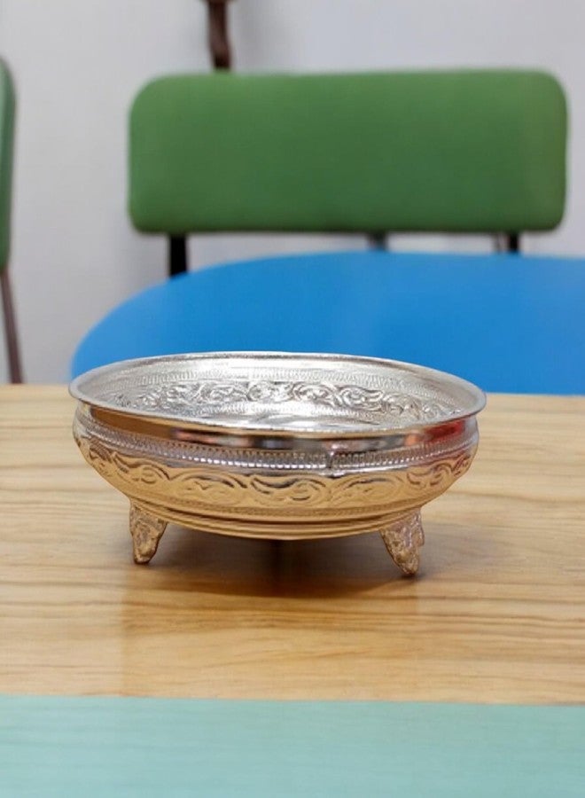 Sigaram German Silver 6 Inch Floral Design Plate with Stand for Home Pooja Decore K4492 - Image 1