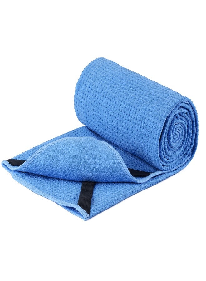 MICROFI Microfiber Hot Yoga Towel Mat, 24 x 72 inches, with Non-Slip Silicone Grip, Secure Fit Elastic Straps (Blue) - Image 1