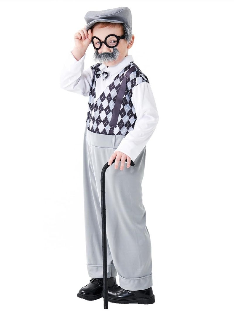 SOLARAE Old Man Costume Kids, Boys 100 Days of School Costume Grandpa Costume Kids 100 Year Old Costume Boys Dress up, M Size - Image 5