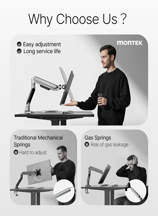 monTEK Premium Single Monitor Arm for 17 to 40 Inch Curved Screens with Cable Management Aluminum Fully Adjustable Monitor Arms with Clamp/Grommet, Quick Release Plate, 75x75/100x100 VESA, MA1008SL - Image 2
