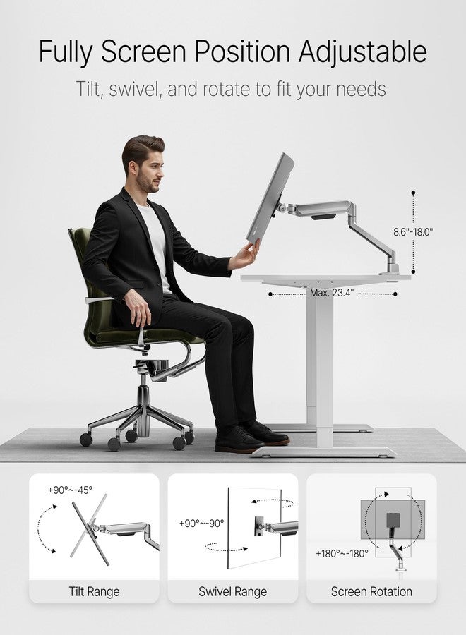 monTEK Premium Single Monitor Arm for 17 to 40 Inch Curved Screens with Cable Management Aluminum Fully Adjustable Monitor Arms with Clamp/Grommet, Quick Release Plate, 75x75/100x100 VESA, MA1008SL - Image 4