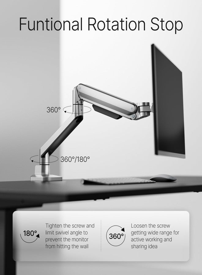 monTEK Premium Single Monitor Arm for 17 to 40 Inch Curved Screens with Cable Management Aluminum Fully Adjustable Monitor Arms with Clamp/Grommet, Quick Release Plate, 75x75/100x100 VESA, MA1008SL - Image 5