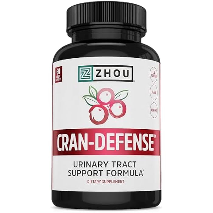 Zhou Cran-Defense - Cranberry Pills for Women & Men, D Mannose with Cranberry Extract, 1000 mg D-Mannose Per Capsule for Urinary Tract Health, Antioxidant Support - 60 Veggie Capsules - Image 1