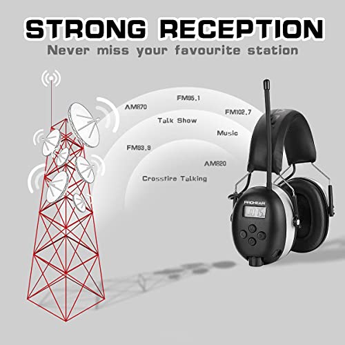 PROHEAR حماية الأذن الرقمية PROHEAR AM FM 25dB NRR سماعات رأس، حماية السمع من الضوضاء سماعات للأذن لقص العشب، ورش العمل، وإزالة الثلوج، وأعمال البناء الداخلية والخارجية - رمادي - Image 3